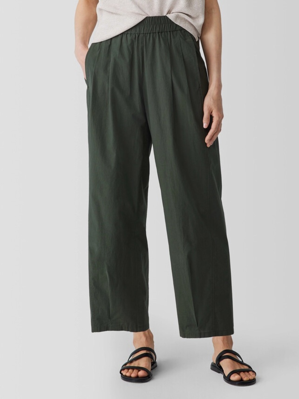 EILEEN FISHER Organic Cotton Lantern Pants Women’s S Olive Green Tapered Ankle